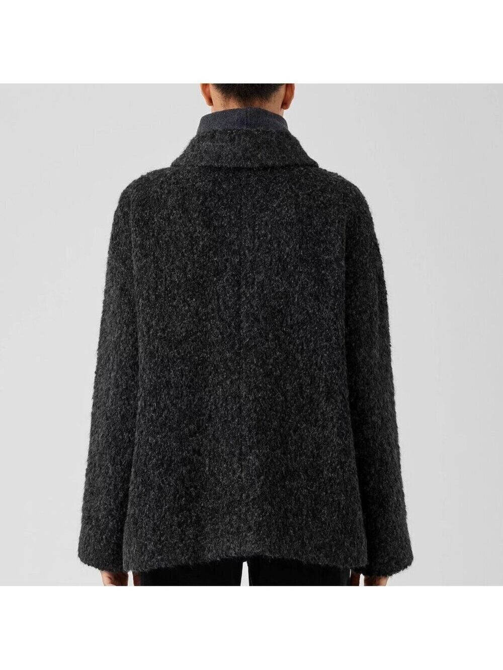 Eileen Fisher Alpaca Boucle Classic Collar Short Coat Charcoal Women's Size M - Picture 2 of 15